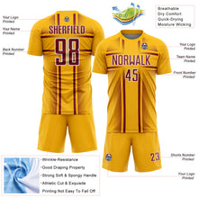 Load image into Gallery viewer, Custom Gold Crimson-White Lines Sublimation Soccer Uniform Jersey