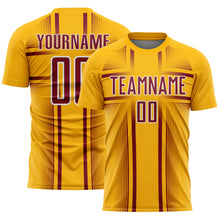 Load image into Gallery viewer, Custom Gold Crimson-White Lines Sublimation Soccer Uniform Jersey