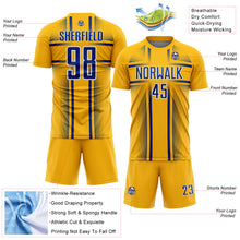 Load image into Gallery viewer, Custom Gold Royal-White Lines Sublimation Soccer Uniform Jersey