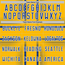 Load image into Gallery viewer, Custom Gold Royal-White Lines Sublimation Soccer Uniform Jersey