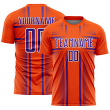 Load image into Gallery viewer, Custom Orange Purple-White Lines Sublimation Soccer Uniform Jersey