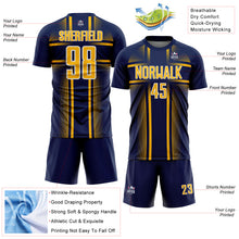 Laden Sie das Bild in den Galerie-Viewer, Custom Navy Gold-White Lines Sublimation Soccer Uniform Jersey