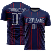 Laden Sie das Bild in den Galerie-Viewer, Custom Navy Crimson-White Lines Sublimation Soccer Uniform Jersey