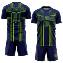Laden Sie das Bild in den Galerie-Viewer, Custom Navy Neon Green-White Lines Sublimation Soccer Uniform Jersey