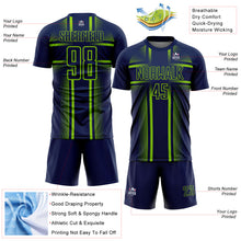Laden Sie das Bild in den Galerie-Viewer, Custom Navy Neon Green-White Lines Sublimation Soccer Uniform Jersey