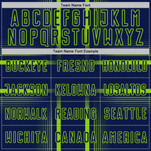 Laden Sie das Bild in den Galerie-Viewer, Custom Navy Neon Green-White Lines Sublimation Soccer Uniform Jersey