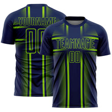 Laden Sie das Bild in den Galerie-Viewer, Custom Navy Neon Green-White Lines Sublimation Soccer Uniform Jersey