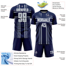 Load image into Gallery viewer, Custom Navy Silver-White Lines Sublimation Soccer Uniform Jersey