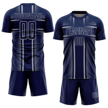 Laden Sie das Bild in den Galerie-Viewer, Custom Navy Gray Lines Sublimation Soccer Uniform Jersey