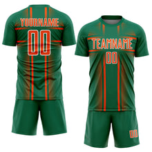 Charger l'image dans la galerie, Custom Kelly Green Orange-White Lines Sublimation Soccer Uniform Jersey