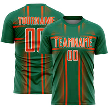 Charger l'image dans la galerie, Custom Kelly Green Orange-White Lines Sublimation Soccer Uniform Jersey