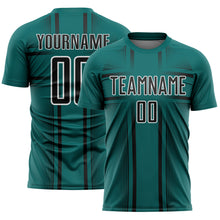 Загрузить изображение в средство просмотра галереи, Custom Teal Black-White Lines Sublimation Soccer Uniform Jersey