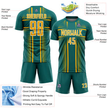 Load image into Gallery viewer, Custom Teal Gold-White Lines Sublimation Soccer Uniform Jersey