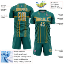 Load image into Gallery viewer, Custom Teal Old Gold-White Lines Sublimation Soccer Uniform Jersey