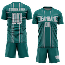 Load image into Gallery viewer, Custom Teal Gray-White Lines Sublimation Soccer Uniform Jersey