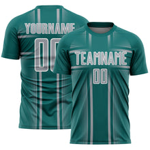 Load image into Gallery viewer, Custom Teal Gray-White Lines Sublimation Soccer Uniform Jersey