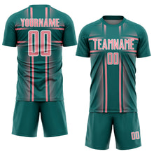 Charger l'image dans la galerie, Custom Teal Medium Pink-White Lines Sublimation Soccer Uniform Jersey