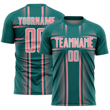 Charger l'image dans la galerie, Custom Teal Medium Pink-White Lines Sublimation Soccer Uniform Jersey