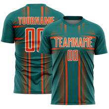 Charger l'image dans la galerie, Custom Teal Orange-White Lines Sublimation Soccer Uniform Jersey