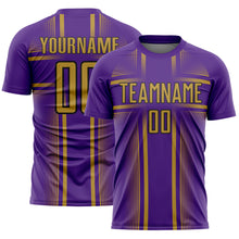 Load image into Gallery viewer, Custom Purple Old Gold-Black Lines Sublimation Soccer Uniform Jersey
