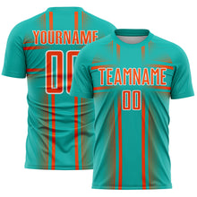 Load image into Gallery viewer, Custom Aqua Orange-White Lines Sublimation Soccer Uniform Jersey