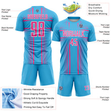 Charger l'image dans la galerie, Custom Sky Blue Pink-White Lines Sublimation Soccer Uniform Jersey