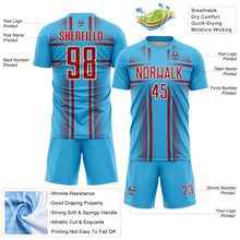 Charger l'image dans la galerie, Custom Sky Blue Red-White Lines Sublimation Soccer Uniform Jersey
