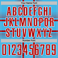 Charger l'image dans la galerie, Custom Sky Blue Red-White Lines Sublimation Soccer Uniform Jersey