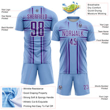 Load image into Gallery viewer, Custom Light Blue Purple-White Lines Sublimation Soccer Uniform Jersey
