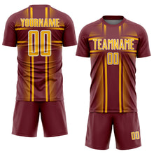 Charger l'image dans la galerie, Custom Burgundy Gold-White Lines Sublimation Soccer Uniform Jersey