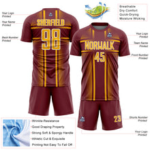 Charger l'image dans la galerie, Custom Burgundy Gold-White Lines Sublimation Soccer Uniform Jersey