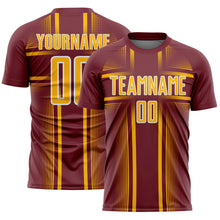 Charger l'image dans la galerie, Custom Burgundy Gold-White Lines Sublimation Soccer Uniform Jersey