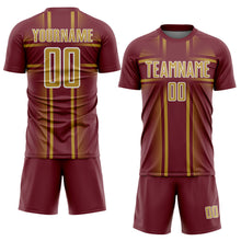 Laden Sie das Bild in den Galerie-Viewer, Custom Burgundy Old Gold-White Lines Sublimation Soccer Uniform Jersey