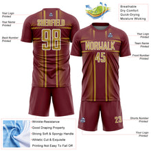 Laden Sie das Bild in den Galerie-Viewer, Custom Burgundy Old Gold-White Lines Sublimation Soccer Uniform Jersey