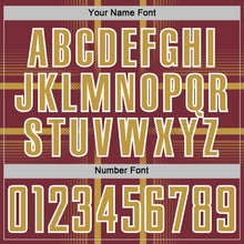 Laden Sie das Bild in den Galerie-Viewer, Custom Burgundy Old Gold-White Lines Sublimation Soccer Uniform Jersey