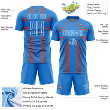 Load image into Gallery viewer, Custom Powder Blue Orange-White Lines Sublimation Soccer Uniform Jersey