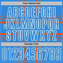 Load image into Gallery viewer, Custom Powder Blue Orange-White Lines Sublimation Soccer Uniform Jersey