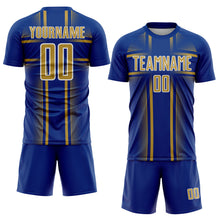 Load image into Gallery viewer, Custom Royal Old Gold-White Lines Sublimation Soccer Uniform Jersey