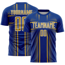 Load image into Gallery viewer, Custom Royal Old Gold-White Lines Sublimation Soccer Uniform Jersey
