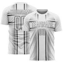 Load image into Gallery viewer, Custom White Steel Gray Lines Sublimation Soccer Uniform Jersey