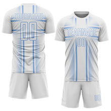 Load image into Gallery viewer, Custom White Light Blue Lines Sublimation Soccer Uniform Jersey