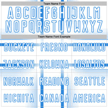 Load image into Gallery viewer, Custom White Powder Blue Lines Sublimation Soccer Uniform Jersey