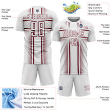 Load image into Gallery viewer, Custom White Burgundy Lines Sublimation Soccer Uniform Jersey