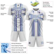 Load image into Gallery viewer, Custom White Royal Lines Sublimation Soccer Uniform Jersey