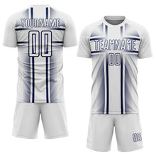 Load image into Gallery viewer, Custom White Navy Lines Sublimation Soccer Uniform Jersey