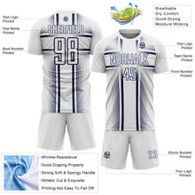 Load image into Gallery viewer, Custom White Navy Lines Sublimation Soccer Uniform Jersey