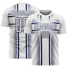 Load image into Gallery viewer, Custom White Navy Lines Sublimation Soccer Uniform Jersey