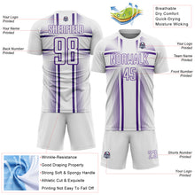 Загрузить изображение в средство просмотра галереи, Custom White Purple Lines Sublimation Soccer Uniform Jersey