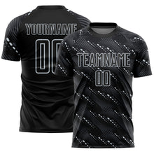 Laden Sie das Bild in den Galerie-Viewer, Custom Black Silver Slant Lines Sports Sublimation Soccer Uniform Jersey