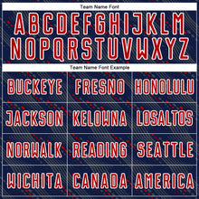 Load image into Gallery viewer, Custom Navy Red-White Slant Lines Sports Sublimation Soccer Uniform Jersey